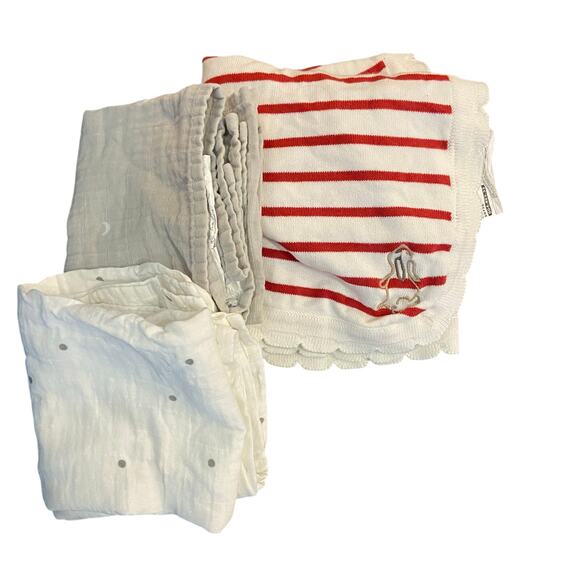 IKEA RODHAKE Baby Blankets (3) Red White Stripe Scalloped Edges Bunny Blankets - Picture 1 of 7
